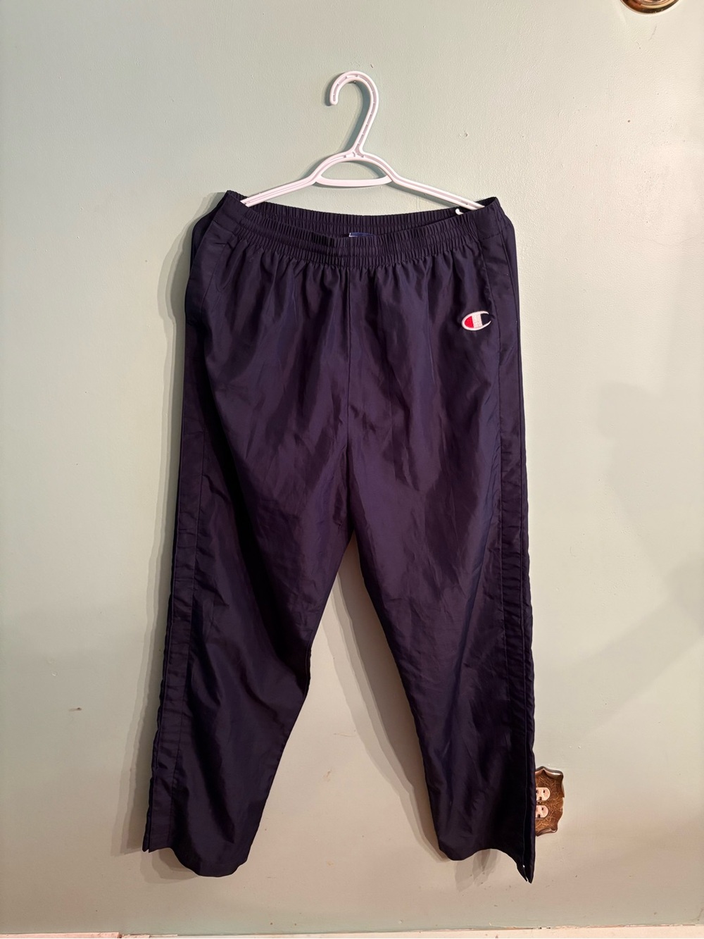 Champion men’s medium Navy Blue tear away snaps Track Pants